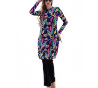 Burkini Discreto de Dos Piezas para Mujeres Musulmanas bañador islámico de Manga Larga con Cremallera Frontal y Estampado de Rayas de Cebra Que Cubre Todo el Cuerpo