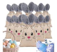 Burlap Bunny Bags, 10.2x7.9 pulgadas, 10 bolsas reutilizables para caramelos de Pascua con orejas, bolsas de multicolor para cazas de huevos, bodas y showers