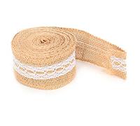 Burlap Lace Ribbon Jute Roll Diy Decoración de regalos de 5 yardas (Encaje de 5 cm de agujero medio)
