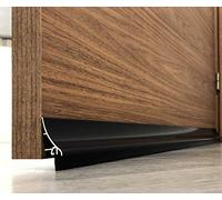Burlete de Aluminio para puerta con deflector NEGRO de 100cm con perfil curvo para desviar el agua con labio de caucho. Fijación mediante adhesivo de doble cara, tornillos o adhesivo de montaje.