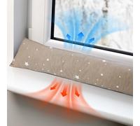 Burlete Puerta Entrada frío 90 cm - Bajo Puerto y Ventana Cortavientos Decorativo Ideal para aislar el frío en el hogar Ventanas y cojín para habitación Algodón Oeko-Tex Beige con Estrellas Blancas