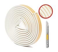 Burlete Universal para Puerta y Ventana/Tira de Sellado Perfil D-Blanco/Cinta Autoadhesiva para Puertas/Goma de Silicona para Ventana Corredera/Aislante Térmico y Acústico para Ventanas/Cúter incluido