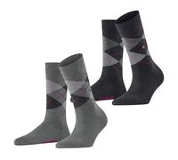 Burlington Everyday Argyle W So algodón estampados 2 pares, Calcetines Mujer, Gris Light Grey Melange 3390, 36-41