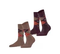 Burlington Everyday Argyle Calcetines transpirables de algodón biológico resistentes a cuadros para mujer, hipoalergénicos, para uso diario, multipack de una sola pieza para regalo, 2 pares, Marrón