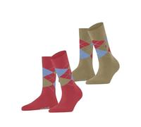 Burlington Everyday Argyle W So algodón estampados 2 pares, Calcetines Mujer, Rojo Coral Red 8542, 36-41