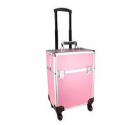 BURLOE 360 Carro De Caja Cosmética, Fabricación Estuche Peluquería Extra Grande Maquillaje Aluminiu Bloqueable -Up Cajas Belleza Rollos ° Viajes Rotatorios,Rosado