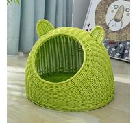 BURLOE Cama De Mimbre De Mimbre para Gatos Domésticos, Linda Oreja De Gato Cueva De Cama Semicerrada para Gatos Tejida A Mano Ratán De La Casa del Gato,Verde,25cm