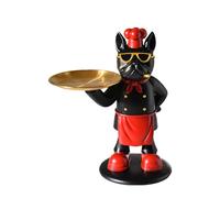 BURLOE Escultura De Decoración Bandeja Bulldog Francés, Cuenco Llave Estatua Figura para Pasillos Animales Resina Perros Adorno Escritorio,Rojo