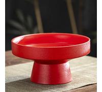 BURLOE Rojo, Cuenco De Cerámica con Pie Decorativo, Pedestal Frutero Bandeja Frutas Postre Soporte para Servir Utensilios El Hogar Encimera Cocina Pieza Central Redonda
