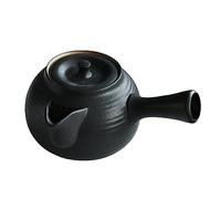 BURLOE Tetera japonesa de cerámica, 600 ml de porcelana tradicional con una sola mano jarra hecha a mano grande con asa lateral Colador de té sin esmaltar, negro
