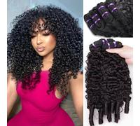 Burmese Curly Human Hair Bundles 100% Unprocessed Virgin Curly Weave Bundle Real Human Hair Extensions 14 14 14 Inch 12A Raw Burmese Wave Hair Bundles with Spiral Curls Natural Color (300g)