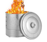 Burn Barrel - 10.24x10.24in cubo de papel para eliminación de escombros, acero inoxidable con mango de transporte, barriles auspiciosos tradicionales para dinero antepasado, madera, hojas, basura