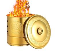 Burn Barrel, Stainless Steel Paper Burn Bucket with Carry Handle, Traditional Auspicious Barrel for Safely Burning Debris, Wood, Trash, Leaves, and Ancestor Money in Outdoor or Home Use