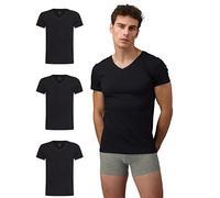 Burnell & Son Camiseta interior para hombre, paquete de 3 unidades, cuello de pico, elástico, manga corta, camiseta de algodón básico, corte ajustado, 3 x negro, M