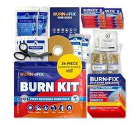 BurnFix - Kit de primeros auxilios recomendado por médicos, kit completo de primeros auxilios de 25 piezas que incluye gel para quemaduras, apósito para quemaduras, guantes, tijeras, toallitas para un