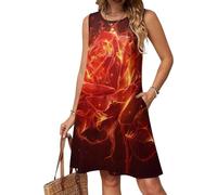 Burning Red Rose - Vestidos casuales sin mangas para mujer, cuello redondo, vestidos de verano con vuelo, Estilo:, S