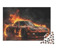 Burning Sports Car Colourful Glowing Fire Log 1000 Pcs Puzzle Adults Beautifully Illustrated Unique Home Activity 70x50cm/1000pcs