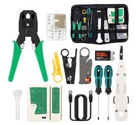 BURNNOVE Kit de Herramientas de Reparación de Red 18 en 1, Crimpadora RJ45, Comprobador de Cable RJ11/RJ12/RJ45, Tester de Red Profesional con 17 Conectores y Cable de 2 m