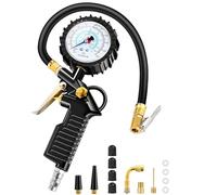 BURNNOVE Medidor de Presión, Neumáticos 220PSI Pistola de Inflado y Compresor Digital Compresor de Tubo Flexible de 4 Escalas con Accesorios Inflables para Automóviles, Motocicletas y Bicicletas