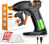 BURNNOVE Pistola Silicona Caliente Inalámbrica Profesional 3000mAh, Pistola de Pegamento con 40pcs Barras, Calentamiento Rápido, Pistola Manualidades para Bricolaje, Ideal Para la Escuela Arte