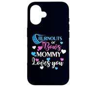 Burnouts or Bows Mommy Loves You Baby Shower Revelación de género Carcasa para iPhone 16