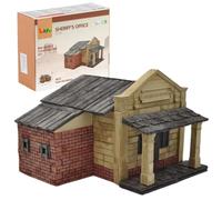 Buroku - Kit Construcción del Oeste 290 Piezas | Oficina del Sheriff Realista | Ladrillos de Piedra | Fomenta Aprendizaje STEM y Habilidades Motoras | Para Niños y Adultos | Incluye Pegamento