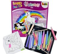 Buroku - Kit de arte con Arena para Niños | 6 Láminas de Animales Fantásticos 20x20 cm | 24 Colores Vibrantes | Fomenta Creatividad y Motricidad | Juego de Pintura