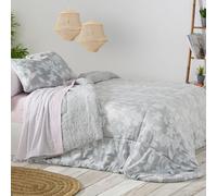 Burrito Blanco Edredón Nórdico Gris y Blanco | Edredón para Cama 90 (+ Medidas Disponibles) | Borreguillo | Invierno con Tacto Suave | Colcha de Invierno | Diseño de Hojas