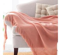 Burrito Blanco | Plaid para Sofá o Cama | Manta 130x170cm | Plaid Multiusos | Manta Sofá | Plaid De Punto | Manta Suave | Plaid con Flecos | Manta Ligera | Acrílico | Color Rosa