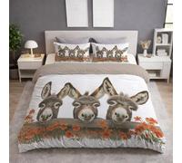 Burro Cerca Flores Silvestres Granja Funda Edredon Campo Realista Ilustración Natural Juguetón Funda Nordica Suave Light Khaki No Necesita Planchado, 200 x 200 Funda de edredon für Niños y niñas