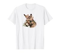 Burro con un Arco y Comiendo Flores Camiseta gráfica económica, Hombre, Blanco, S
