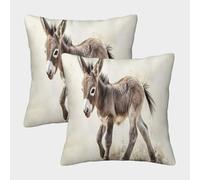 Burro Foal-Estilo de Acuarela arteística Fundas Cojines para Sofá 2 Piezas Arte Funda De Almohada Decorativo para Sala Almohadon Cubre Cama Hogar Coche 50x50cm