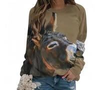 Burro Gráfico 3D Impresión Sudaderas Mujeres Casual Crew Cuello Sudaderas Mangas Raglan Y2k Pullovers Harajuku Tops Ropa Femenina