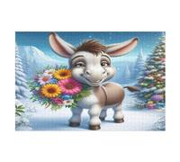 Burro Lindo Puzzles 1000 Piezas Adultos, Rompecabezas de Madera Juegos De Habilidad Para Toda La Familia,Juego De Equipo Building (75×50cm)