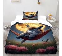 Burro Lunar Funda De Edredón 2 Piezas 3D Impresa Animal Themes Wildlife con Funda Almohada Single（135x200cm） Microfibra Juego De Ropa De Cama para para Niñosy Hombres