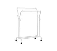 SONGMICS Burro para Ropa, con Ruedas, Perchero Burro con Doble Barra, Estructura de Tubo de Acero, Carga Máx. De 100 kg, Ancho de 103,5 cm, Almacenaje Multifuncional, Blanco HSR107W01