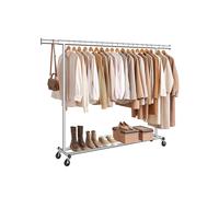 SONGMICS Burro Ropa con Ruedas, Perchero Burro Extensible con Carga Pesada, Capacidad de Carga Máx. de 150 kg, 45 x (160-200) x 161,5 cm, Fácil de Montar, Portátil, Plata HSR175E01