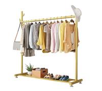 Burro Ropa de pie con Ganchos Laterales y Estante de Almacenamiento, Perchero Burro de Hierro Resistente, Perchero Colgador de Ropa para Dormitorio, lavadero, Altura 158 cm, Dorado (Color : Gold, Si