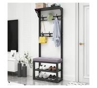 Burro Ropa, Perchero de ropa, Burro Perchero, Perchero de entrada 4 en 1 con ganchos y barra for colgar con banco y almacenamiento de zapatos, for sala de estar, dormitorio y oficina(E,80CM)