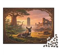 Burro Sabana Africana Puzzle de 1000 Piezas Papel para Adultos Ruinas Antiguas Paisaje al Atardecer Juego de Puzzle para Toda la Familia Relajante 52x38cm/1000pcs
