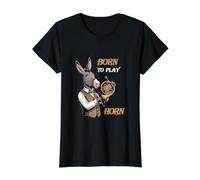 Burro Tocando Cuerno Orquesta Cuerno Cuerno soplador música soplada Cuerno del Bosque Camiseta gráfica económica, Mujer, Negro, XL