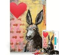 Burro Triste con corazón, Día de San Valentín, Técnica Mixta, 1000 Piezas, Rompecabezas para Adultos, Juguete Inteligente, Actividad en casa, Corte Suave, Sorpresa navideña (50x75cm)