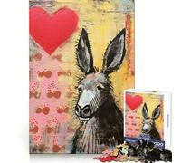 Burro Triste con corazón, Día de San Valentín, Técnica Mixta, 1000 Piezas, Rompecabezas para Adultos, Juguete Inteligente, Actividad en casa, Corte Suave, Sorpresa navideña (50x75cm)
