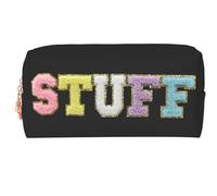 Burskit Preppy Patch Stuff - Bolsa de maquillaje portátil de piel sintética a granel, bolsa de cosméticos impermeable, organizador de viaje con cremallera, bolsa de almacenamiento para mujeres y