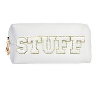 Burskit Preppy Patch Stuff - Bolsa de maquillaje portátil de piel sintética a granel, bolsa de cosméticos impermeable, organizador de viaje con cremallera, bolsa de almacenamiento para mujeres y
