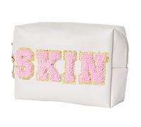 Burskit Preppy Patch Stuff - Bolsa de maquillaje portátil de piel sintética a granel, bolsa de cosméticos impermeable para viajes, bolsa de almacenamiento con cremallera, bolsa de almacenamiento para mujeres y niñas, HZB-JS-Skin1, Burskit Preppy Patch Skin - Bolsa de maquillaje portátil de piel sintética a granel