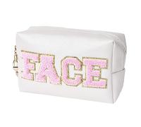 Burskit Preppy Patch Stuff - Bolsa de maquillaje portátil de piel sintética a granel, impermeable, organizador de viaje con cremallera, bolsa de almacenamiento para mujeres y niñas, HZB-JS-face-1,