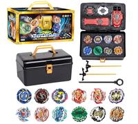 Burst Turbo Blade - Peonza de combate 12 en 1, peonza de combate 4D Bey Metal Fusion S-et con 3 lanzadores de ráfagas, mango y maletín, Bur-st Krei-sel Battle S-et para niños regalo de cumpleaños