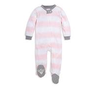 Burt's Bees Baby Sleep & Play, Organic One-Piece Romper-Jumpsuit PJ, Zip Front Footed Pajama Fútbol, Rayas Rosas, 0-3 Months Unisex bebé
