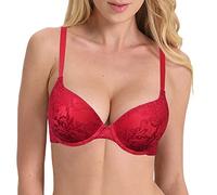 BURUVO Encaje Jacquard Bordado para Mujer con Sujetador Acolchado con Sujetador de Banda de Acero Escotado Red 110A